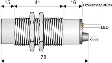 Kapacitív érzékelők (M30x1,5 - Ø30mm) Hengeres, menetes, váltófeszültségű érzékelők 30mm átmérő Vezetékes, beépíthető típus Vezetékes, 2 vez.