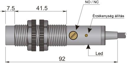 Kapacitív érzékelők (M18x1 - Ø18mm) Hengeres, menetes, váltófeszültségű érzékelők 18mm átmérő Vezetékes, beépíthető típus Vezetékes, 3 vez.