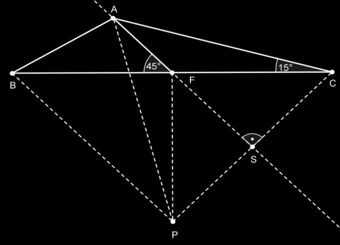Megoldások II. forduló Szakközépiskola 3. megoldás: Tükrözzük a C pontot az AF egyenesére, a tükörképpont legyen P. Jelöléseinket a 4. ábrán láthatjuk. Mivel 4.