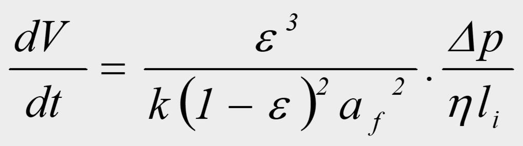 permeábilitási faktor Kozeny-Carman állandó, a f