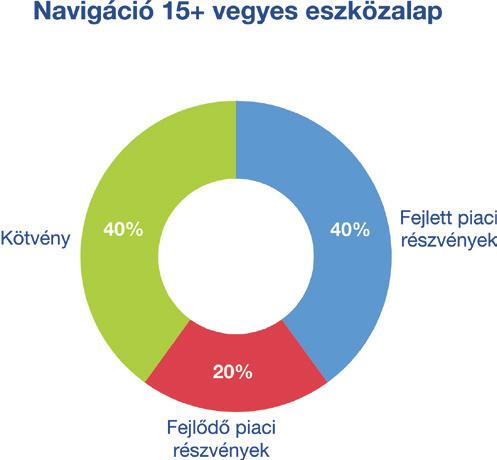 A részvényeken belül a megcélzott összetétel: 40% fejlett piaci részvények (Amerikai Egyesült Államok, Nyugat-Európa, Japán), 20% fejlődő piaci részvények (Afrika, Ázsia, Dél-Amerika,