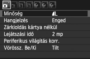 3 Menüművelete Menübeállítási eljárás 1 2 3 4 5 6 Jelenítse meg a menüépernyőt. A menüépernyő megjelenítéséhez nyomja meg a <M> gombot. Válasszon lapot.