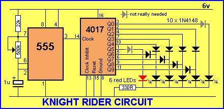 LED futófény kapcsolások Futófény nyolc LED-del Link: selvanmani.blogspot.hu/2014/02/ledknight-rider-circuit.html forum.allaboutcircuits.