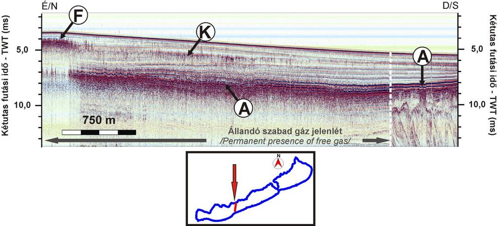 6.7. ábra: A balatoni gázszintek és együtt létezésük igazolása a Szemesi- és Szigligeti-medence határán felvett Seistec szelvényen (Visnovitz et al., in press alapján).