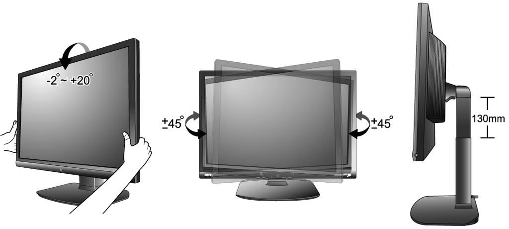 monitor -2 és +20 közötti szögben dönthető, 90 -ban elforgatható