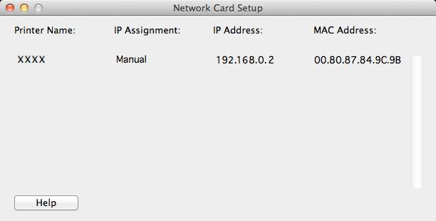 Mac OS X operációs rendszerrel használható segédprogramok Network Card Setup A Network Card Setup segédprogrammal megadhatja a hálózat beállításait.