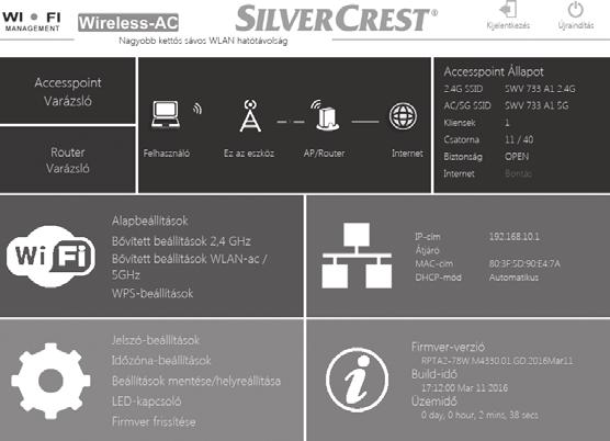 Megnyílik a kettős sávos WLAN-erősítő konfigurációmenüje.