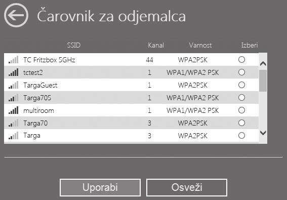 Sedaj s seznama izberite omrežje WLAN, s katerim želite povezati dvopasovni WLAN-ojačevalnik, tako