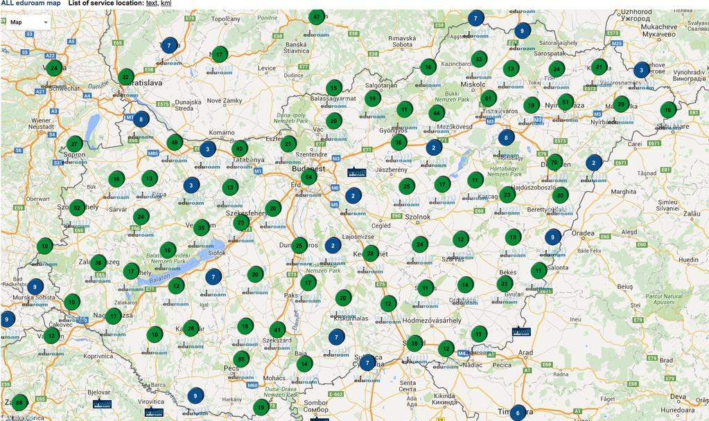 SZÖVETSÉGI AZONOSÍTÁST HASZNÁLÓ SZOLGÁLTATÁSOK eduroam több mint 70 ország, több ezer helyszín Magyarország: ~ 1700 helyszín EduID/eduGAIN: