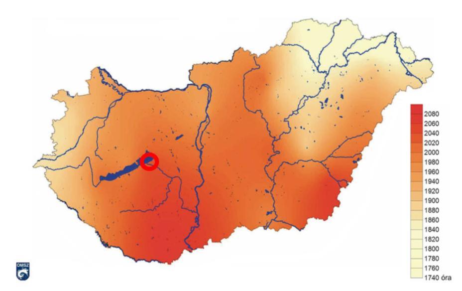 164 2.16-7. ábra: Az évi átlagos napfénytartam (óra) Magyarországon az 1971-2000 közötti időszakalapján Forrás: www.met.