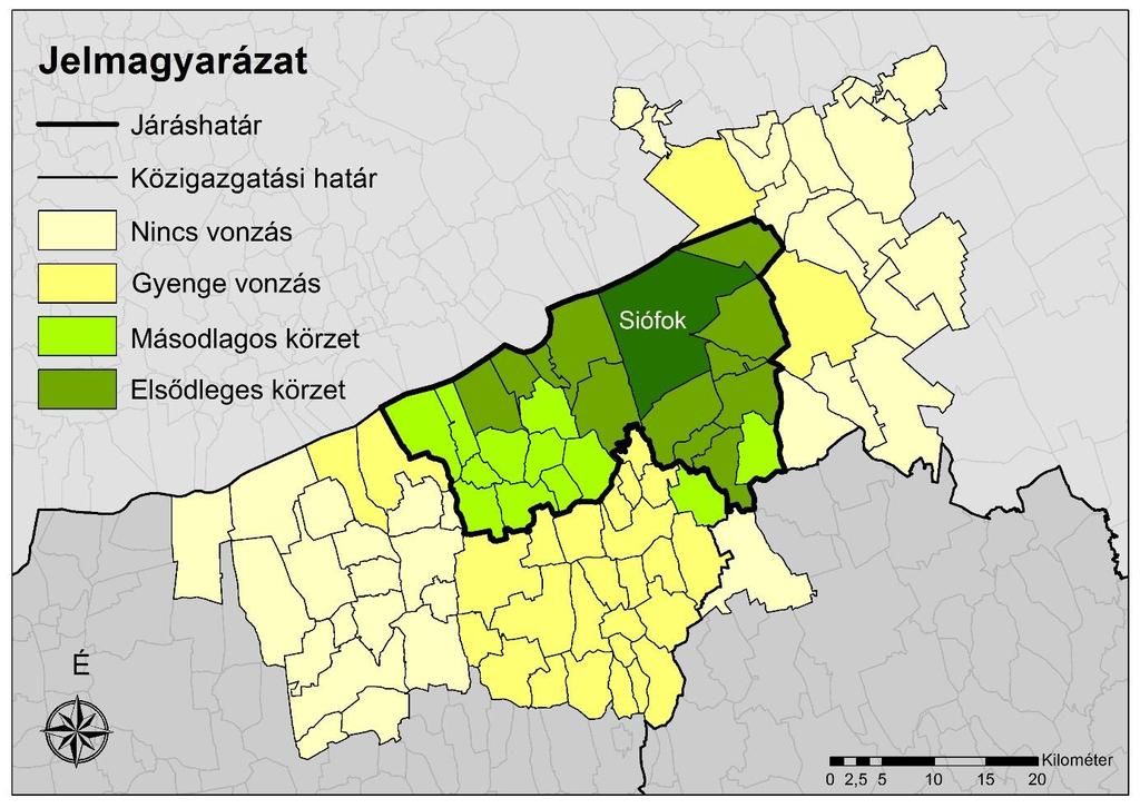 18 Funkcionális vonzáskörzet A Siófok környékén található települések különböző mértékben kapcsolódnak a városhoz.