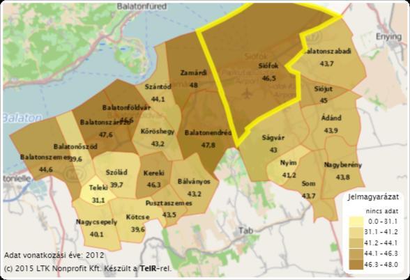 62 2.7-16. ábra: Száz lakosra jutó adófizetők száma a Siófoki járásban, fő Forrás: Lechner Nonprofit Kft.