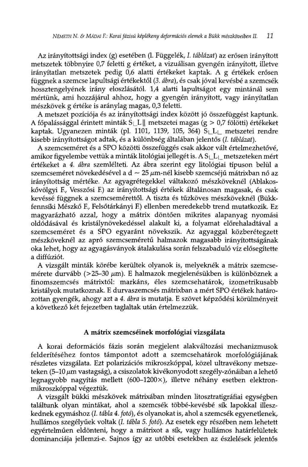 NÉMETH N. & MÁDAI F.: Korai fázisú képlékeny deformációs elemek a Bükk mészköveiben 11. 11 Az irányítottsági index (g) esetében (1. Függelék, I.