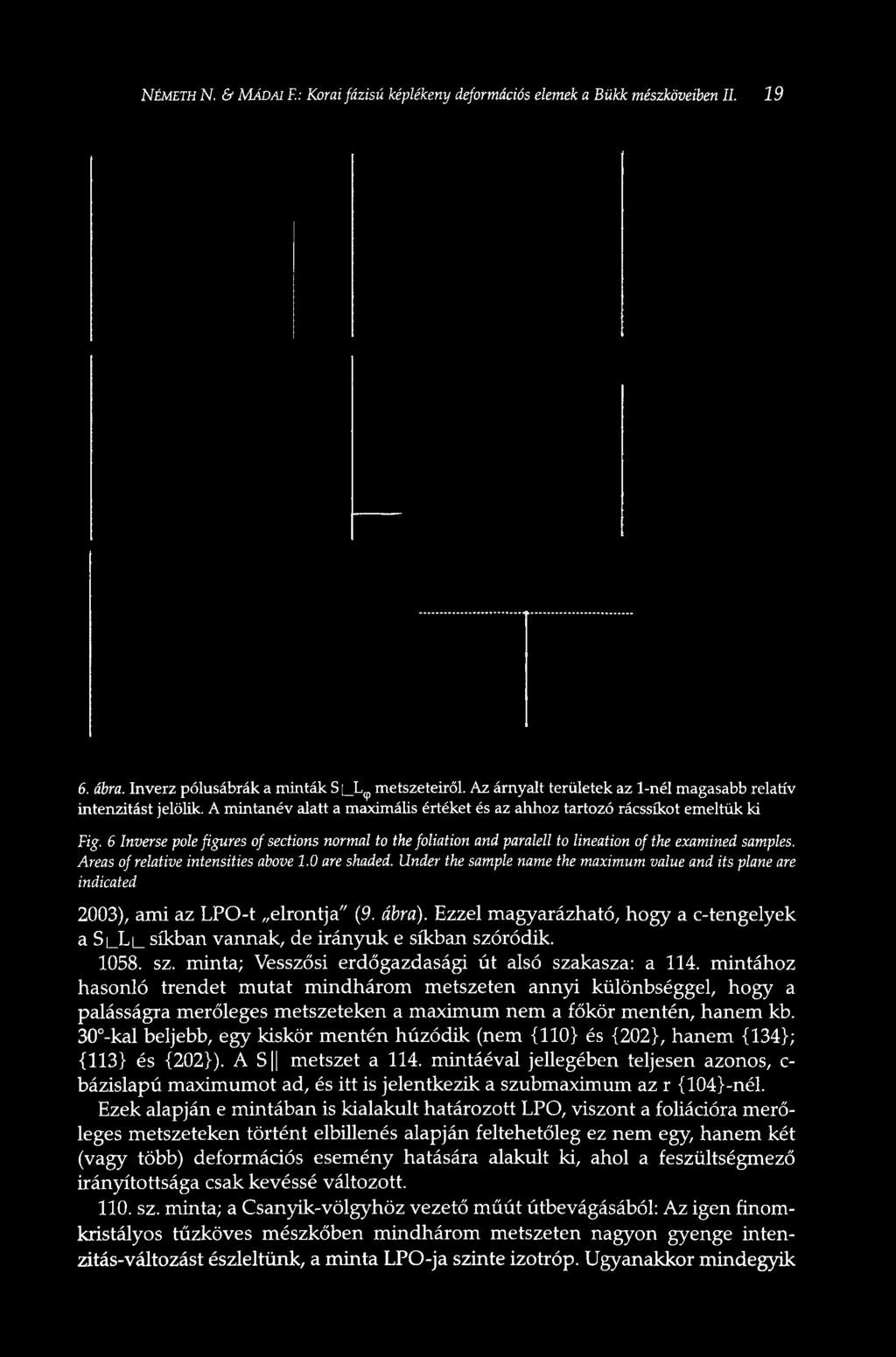 6 Inverse pole figures of sections normal to the foliation and paralell to lineation of the examined samples. Areas of relative intensities above 1.0 are shaded.