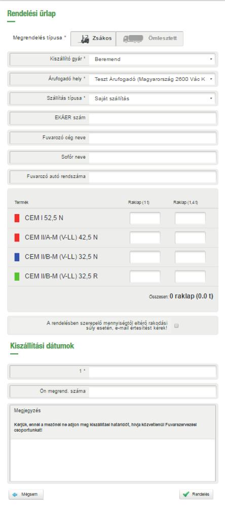 Szállítás típusa: saját szállítás Az Ön által igényelt és fuvarjához tartozó EKÁER számot az EKÁER szám mezőben kérjük megadni.