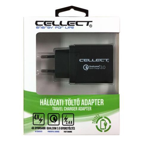 Qualcomm megoldások Megnevezés: Hálózati töltő adapter gyorstöltő funkcióval Cellect cikkszám: MTCB-QC3-USB-3A VF cikkszám: 000000000102068359 Qualcomm 3.