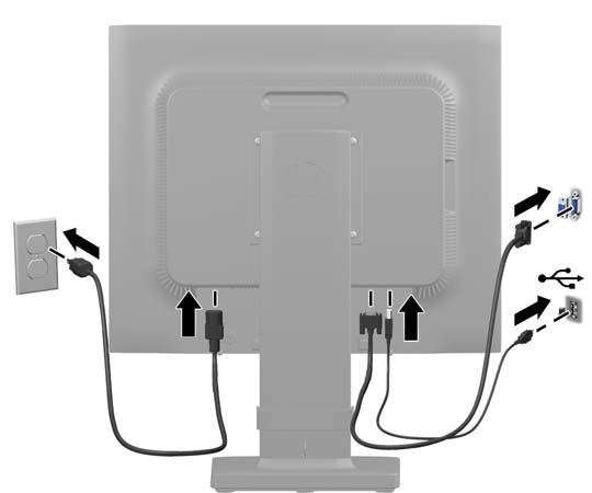 5. Csatlakoztassa a tápkábel egyik végét az AC tápcsatlakozóhoz a monitor hátulján, a másik végét pedig egy elektromos fali aljzathoz. FIGYELEM!