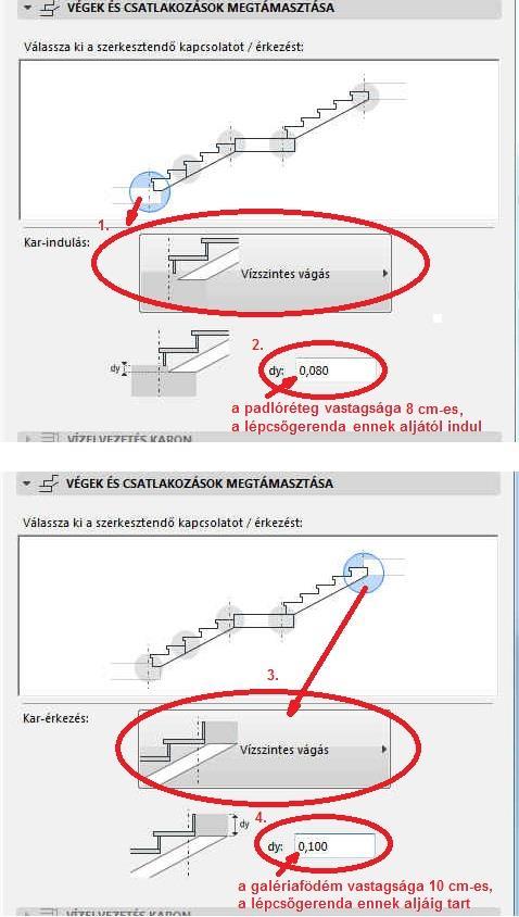 A lépcsőnk a fenti beállításokkal nem helyesen kapcsolódik a födémekhez.