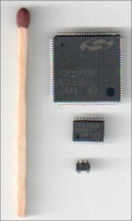 Fent: C8051F060 Egycsipes számítógép 2 x A/D: 16-bit, 1M adat/s 2 x D/A: 12-bit 25 MIPS Középen: