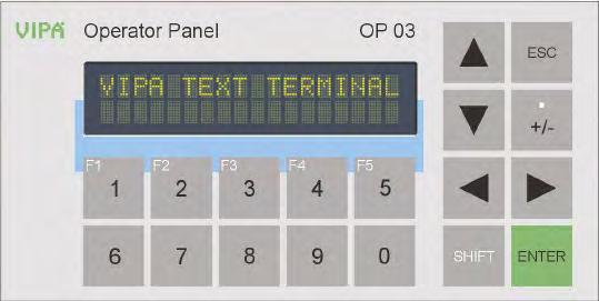 KezeLŐ- és MeGJeLeNÍTŐ ReNdSzeReK TD/OP Szövegkijelző panel VIPA SZÖVEGKIJELZő PANEL A TD03 kisméretű szövegkijelző panelen leolvashatók az aktuális üzemi állapotok.