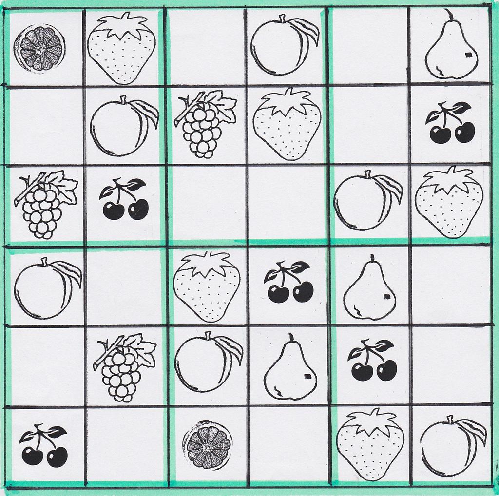 10. SUDOKU-MATEK Rajzoljátok be a hiányzó gyümölcsöket a négyzetekbe úgy, hogy minden