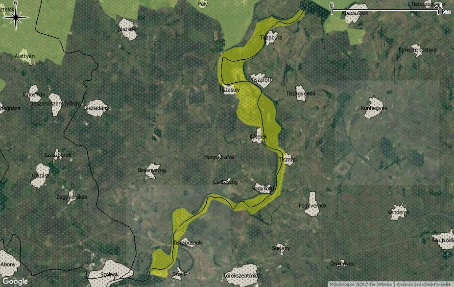 (zölddel), valamint a vízgyűjtő-gazdálkodási alegység területe (szürkén pontozott terület) 31.