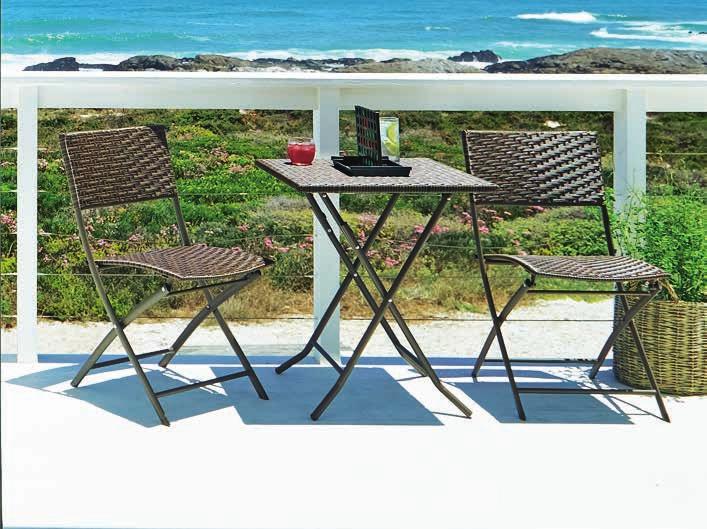 Asztal, SZ60 x H60 x MA72 cm, 2 hozzáillő galvanizált acél/kézi fonású, időjárásálló petán székkel.