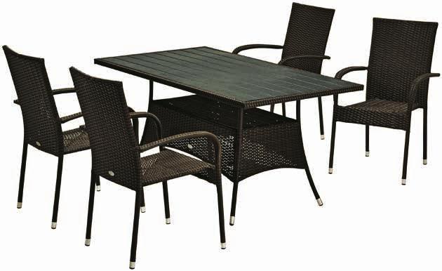 alumínium vázzal és edzett üveg asztallappal. Kényelmes alumínium/textilén 5-pozícióba állítható székekkel.