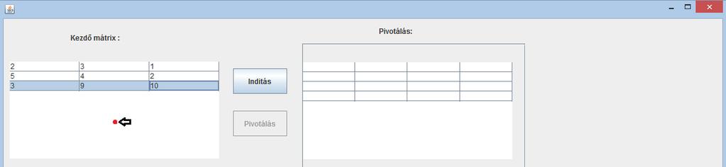 program, hogy feltöltöttük a mátrixot. Ezt követ en kezd dhet a pivotálás.