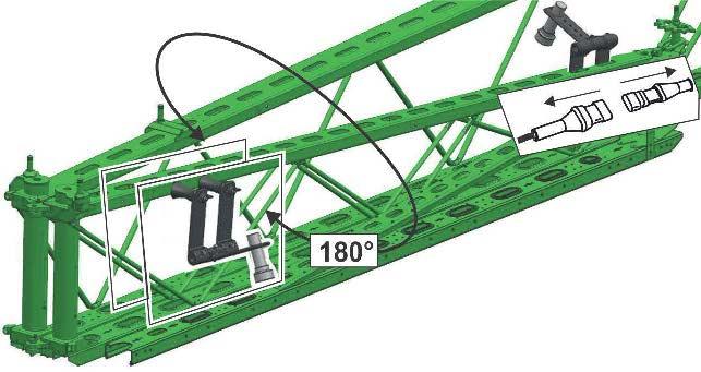 A szántóföldi permetező felépítése és működése Gépek DistanceControl plus egységgel: Csökkentett munkaszélességnél a külső érzékelőt 180 elforgatva kell