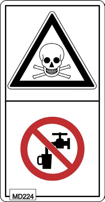 Általános biztonsági utasítások MD 224 Veszélyeztetés az egészségkárosító anyagokkal való érintkezés miatt, a kézmosó tartályban levő tiszta víz szakszerűtlen felhasználása következtében.