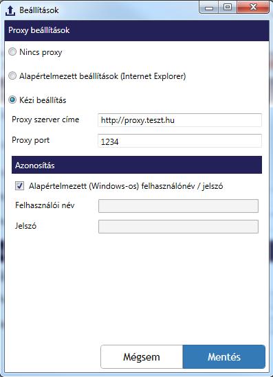 5.1.10. Proxy beállítás A Fájlfeltöltő használata során szükség lehet proxy beállításának megadására.