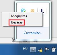 ábra: A Fájlfeltöltő bezárása/1 vagy Kattintson a tálcán az alkalmazás ikonjára jobb gombbal,