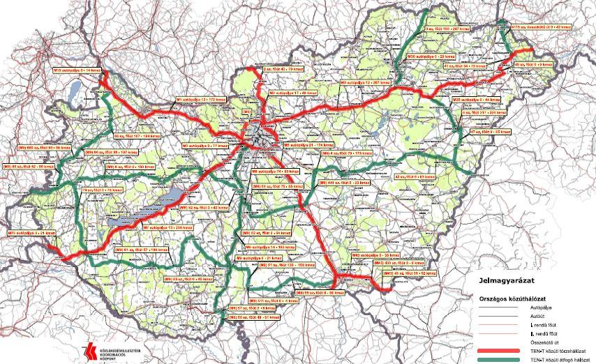 Transzeurópai közlekedési hálózat (TEN-T) közút A partnerségi megállapodás alapján a közútfejlesztések közül az IKOP csak a TEN-T hálózatét támogathatja a nem TEN-T szakaszokat csak a magyar