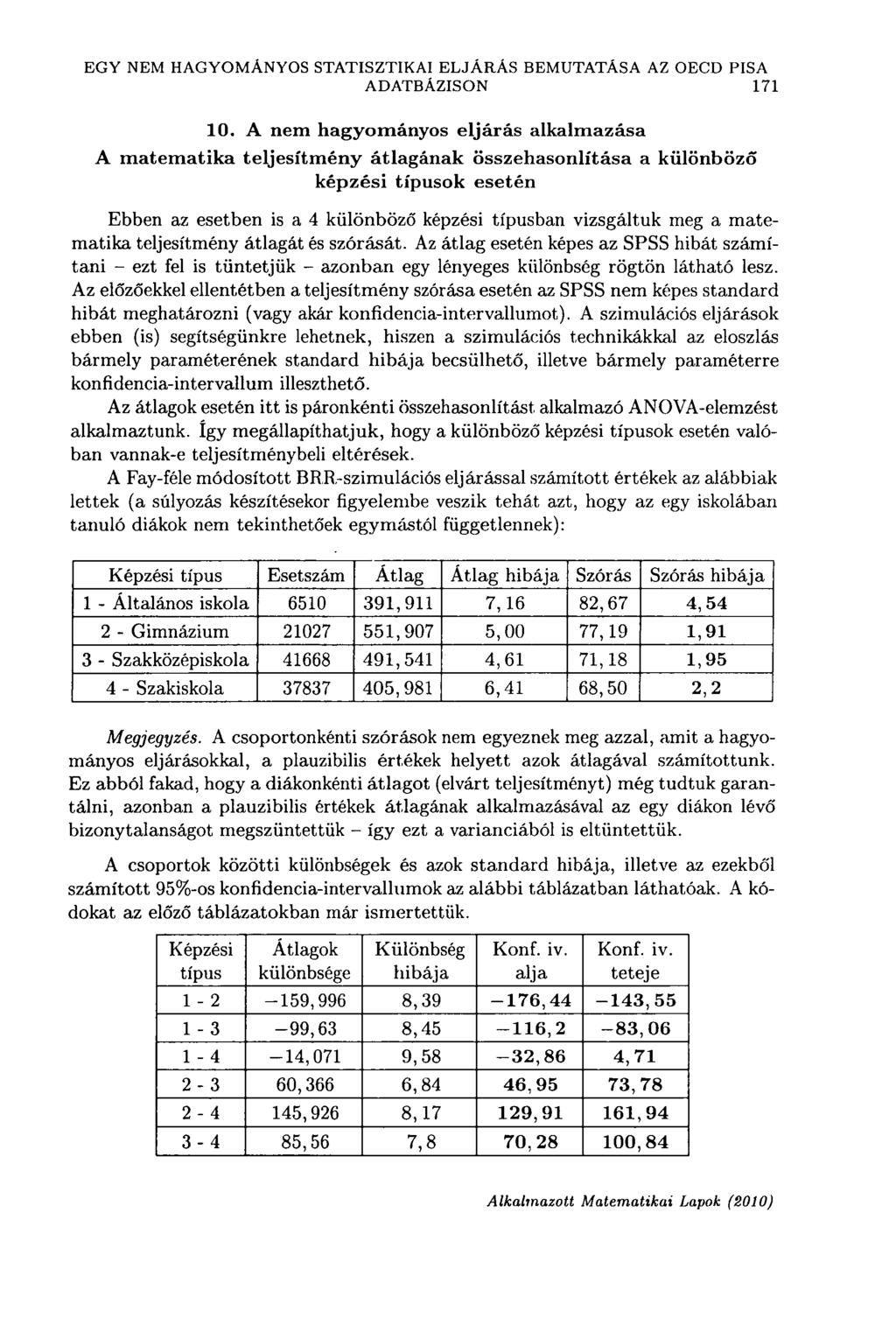 EGY NEM HAGYOMÁNYOS STATISZTIKAI ELJÁRÁS BEMUTATÁSA AZ OECD PISA ADATBÁZISON 171 10.