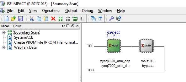 2.) Xilinx ISE impact programozó Programok -> Xilinx ISE Design Tools -> impact A detektált JTAG láncnak két eleme van (de kártyánként változhat!