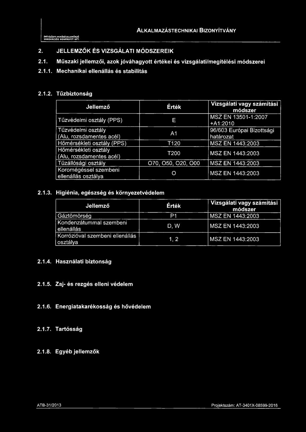 határozat Hőmérsékleti osztály (PPS) T120 MSZ EN 1443:2003 Hőmérsékleti osztály (Alu, rozsdamentes acél) T200 MSZ EN 1443:2003 Tűzállósági osztály 070, 050, 020, OOO MSZ EN 1443:2003 Koromégéssel