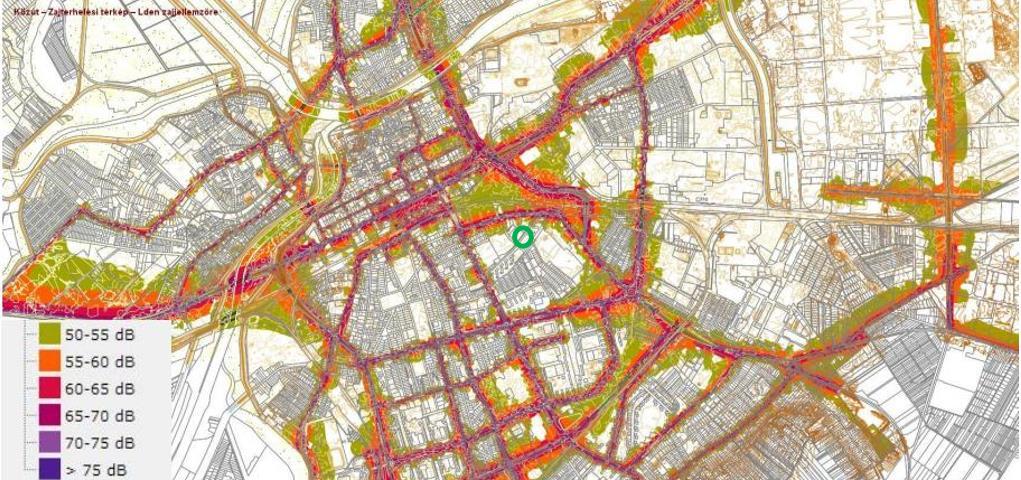 4.2 ZAJTÉRKÉPEK Zajmérési jegyzőkönyv sajnos nem készült az elemzéshez, így csupán a várost ábrázoló zajtérképek állnak rendelkezésünkre.