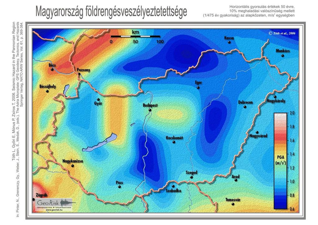 7. ábra Magyarország földrengés veszélyeztetettségi térképe (Forrás: foldrenges.