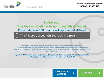 Take your OBU ticket (Keep the PIN code with you at all times!) and click CONTINUE.