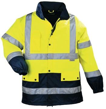 AIRPORT PE/PU FLUO ESŐKABÁT 7AIJY 7AIJY sárga/sötétkék 170 g/m2 kopásálló, vízhatlan poliészter Oxford 300D külső, mikroporózus, lélegző poliuretán membránnal bevonva vízállóság: 5000 mm, Breathane