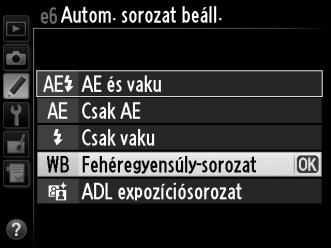 Fehéregyensúly-sorozat A fényképezőgép minden képről több másolatot készít, mindegyiket más fehéregyensúly beállítással. A fehéregyensúlyra vonatkozó információkat lásd a 81. oldalon.