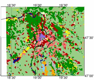 A WRF modellben eredetileg a MODIS 4 és a USGS 5 felszínhasználati adatbázisok találhatók meg, melyek felbontása közel 1 km. Az 1.