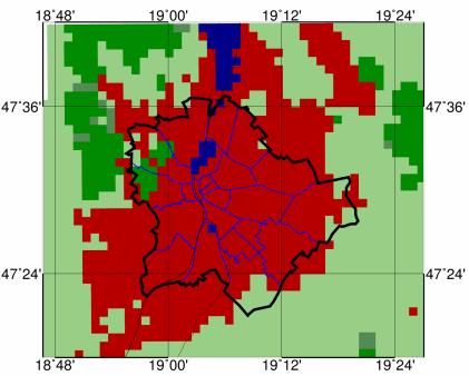 a MODIS adatbázisban a Szentendrei-sziget helyén tó található). Továbbá felbontásuk sem elég finom ahhoz, hogy városi hatásokat is vizsgálhassunk velük.