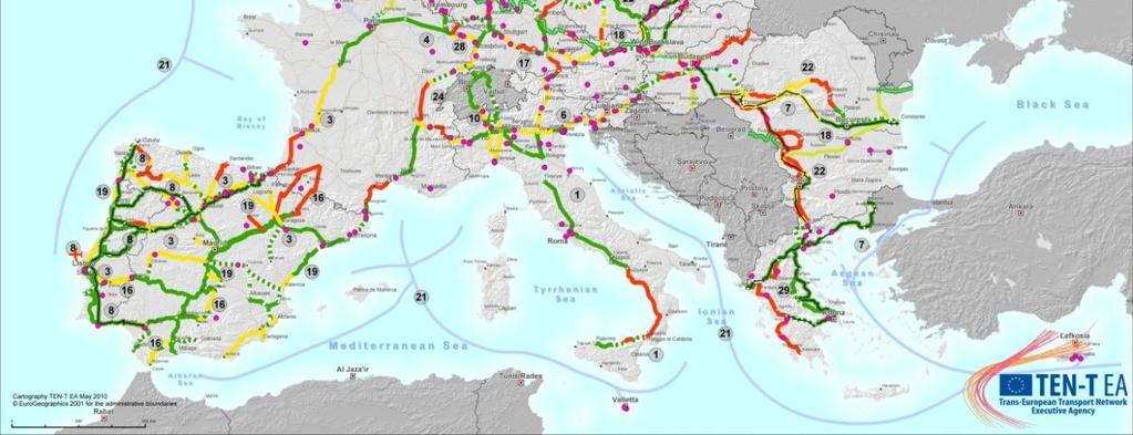 szempontból legfontosabb folyosók Kiépülés határideje: 2030 Átfogó hálózat