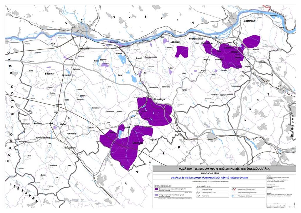 Az OTrT szerinti országos komplex tájrehabilitációt igénylő terület övezete A megyei