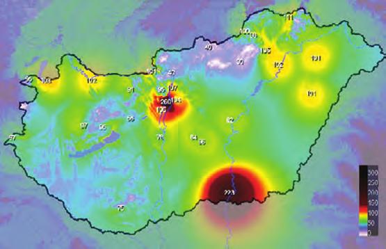 4. feladat Légszennyezettségi térkép A térkép Magyarország légszennyezettségét mutatja egy adott napon.