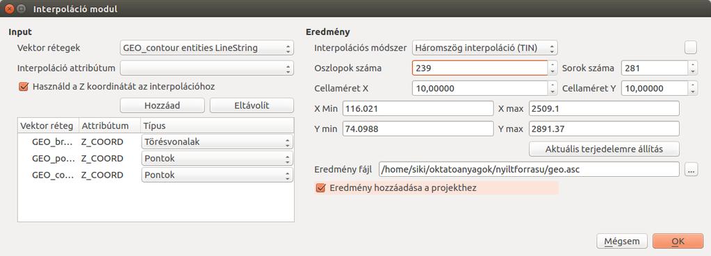 Interpoláció modul Három DXF