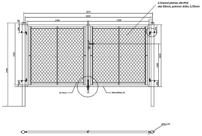 Kétszárnyú kerti kapu (BDZ) és GARDEN kapu Oszlopok ZN cső (2db), átmérő: 76mm az oszlopsapkát beleszámítva Kapukeret ZN cső, átmérője 38mm, ill.