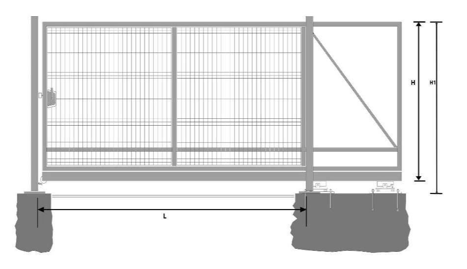 Tolókapu sínek nélkül (BS) Kapuszélesség 3,50-5,50m Vezérkeret Kapukeret Zár Felületi módosítas Profil 80 x 80mm Profil 120 x 120mm + 2 görgő kocsi + 2